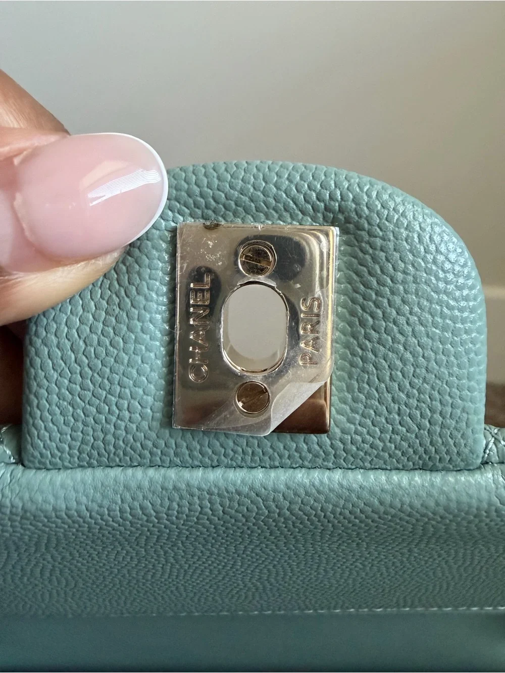 22C CHANEL Medium Classic Flap Light Green with Gold Hardware